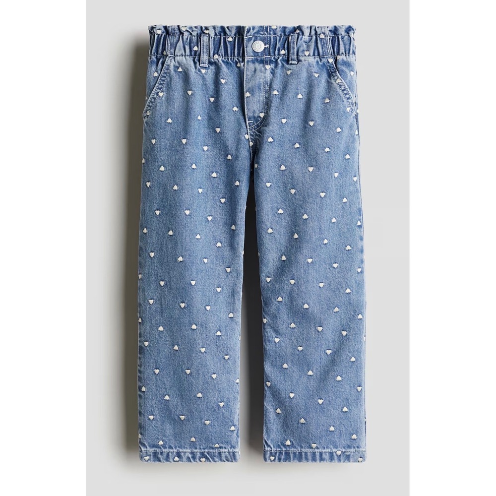 NWOT H&M Size 6X Girl PATTERNED WIDE LEG JEANS Embroidered Hearts Adjustable